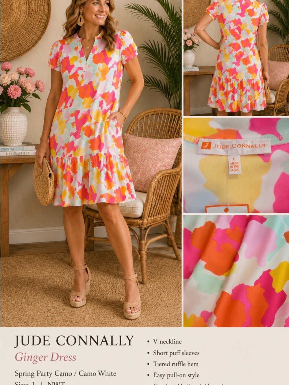 Jude Connally Mini Dress in Pink, Coral & Yellow Camo